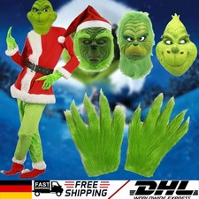 Grinch Vollkopf Latex Maske Perücke Xmas Hut Monster Kostüm Christmas Party DEU`