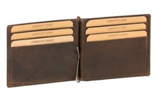 Dollar- & Money Clip dünn Geldscheinklammer Vintage-Style LEAS Leder, braun