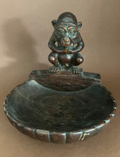 Alt Holz Figur Natur Sammler Deko Stück Trinkgeld Schale defekt mit Affe 19x19cm