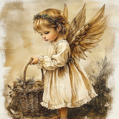 Deko bild engel korb vintage - deko,
