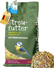 25kg SCHALENLOSES Streufutter !MIT MEHLWÜRMERN! Vogelfutter Ganzjahresfutter