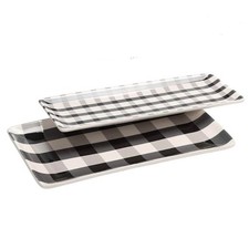 Bico Plaid rechteckige Keramik-Servierschale, 35 cm, 2er-Set, zum Servieren von