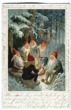 Litho AK  Neujahr, Zwerge am Lagerfeuer mit Kochtopf 1899