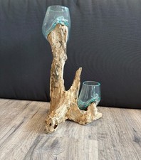 Geschmolzenes Glas auf Teakholzwurzel Deko Unikat 2 Glasvasen