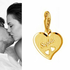 Charm Herz mit ausgestanzten Herzchen-Silber 925-gelbgold vergoldet-GravuR