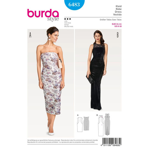 Burda 6483 abendkleider damen - abendkleider,