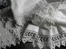 4 alte Vorhänge Halbleinen herrliche Häkelspitze Landhaus rustikal