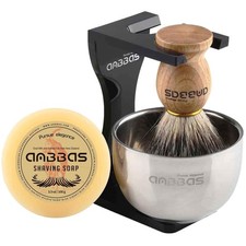Handgefertigtes Männer Rasier Set: Dachshaarpinsel und Edelstahl Seifenschale