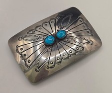 Vintage Gürtelschnalle: Navajo Indianer Schmuck aus 925 Silber mit Türkis 30 Gr.