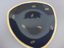 Henneberg Porzellan Schale Echt Kobalt Ätzgold   22,4 x 21,5 cm