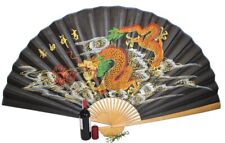 054 Fächer 90/160 cm Asia China schwarz Deko Wand Bambus Papier Drache
