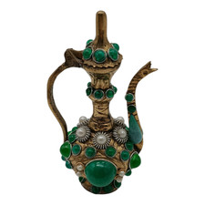 orientalisch verzierte Deko-Kanne aus Metall mit Schmucksteinen ca 12cm hoch