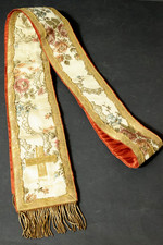 Kirchliche Stola Priester Kleidung Brokat Stickerei Stoff Tuch Schärpe Kreuz alt