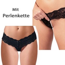 String Damen Dessous sexy Perlenkette florale Spitze schwarz Unterwäsche "Paola