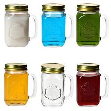 6x Country Trinkgläser mit Henkel & Deckel 420ml Glas Cocktails Limo Smoothies
