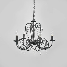 Lindby Kronleuchter Sophina Lampe Leuchte Kristall Metall 5-flammig E14 schwarz