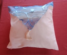 Kissenbezug beige mit blau und Franse 40 x 40 cm von Jürgen Schleiß