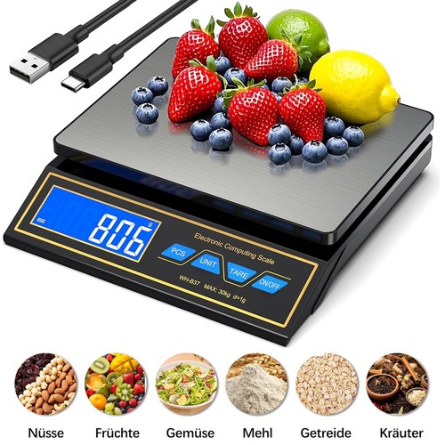 Küchenwaage 30kg digital - 30kg/1g,