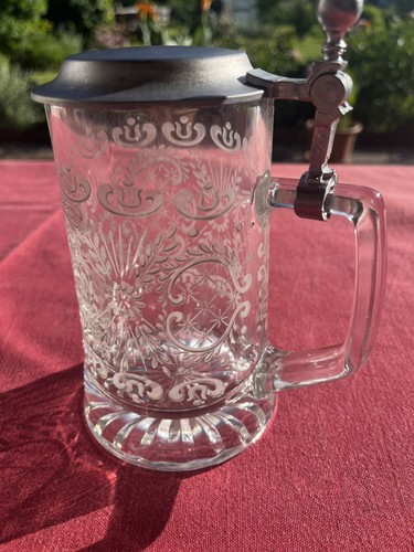Bierkrug glas mit zinndeckel - glas,