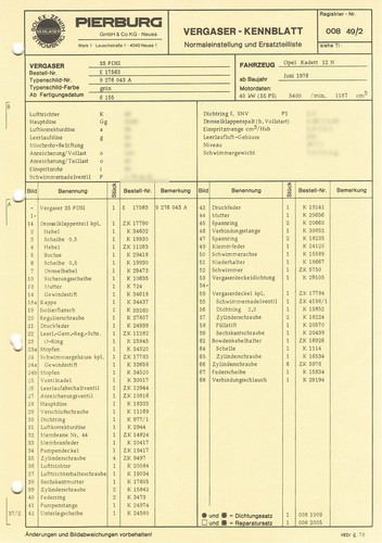 Datenblatt einstelldaten solex - einstelldaten,