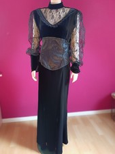 Gothic Kleid Phaze Stretch Samt, Korsett Taille, schwarz, Gr. 40