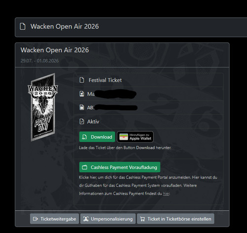 Wacken open air ticket - 1x,