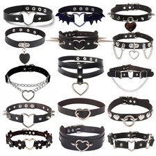 Gothic Punk Leder Spitzen Nieten Herz-Ring Kragen Nietenchoker Halskette Choker