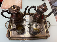 Poliertes Silberservice Tablett mit 2 Kannen ,Kännchen und Zuckerdose,punziert