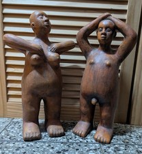 Terrakotta-Figurenpaar, Handgefertigt, Mann & Frau, 37 cm, Stil: naiv, archaisch