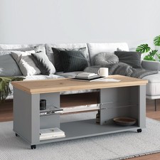 Couchtisch Holz Glas Modern Design Sofatisch Beistelltisch Rollen Homestyle4u
