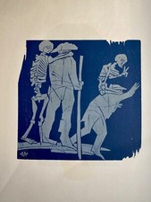 unsignierter Farbholzschnitt ," Pilger und Tod "  Detlef Willand, um 1986