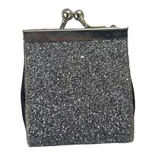 Geldbörse Mini Spangen Portemonnaie Glitzer Silber- 6x5 cm Metallspange Vintage