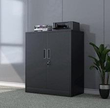 Metall-Aufbewahrungsschrank mit abschließbaren Türen und 2 verstellbaren Einlegeböden - schwarz