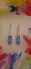 lange  Ohrringe in Tropfenform hellblau handgefertigt   7 cm Ohrhaken