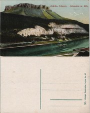 Porschdorf-Bad Schandau Lilienstein & Elbe Panorama mit Schiff 1910