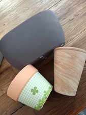 3 x Übertopf Pflanztopf Keramik terracotta grau + braun