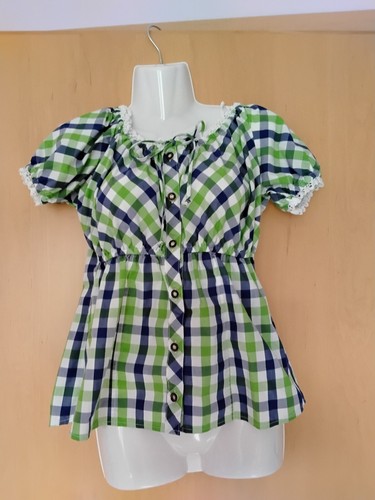 Bluse grün weiss blau - bluse,