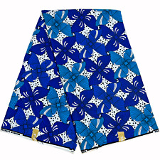 Afrikanischer Stoff Druck Blau Ankara 6 Yards 100% Baumwolle Nähstoff Blau