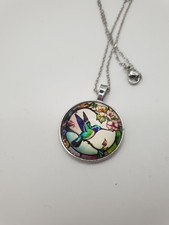 Kolibri Halskette Cabachon Modeschmuck Damen Bunt Handgefertigt Geschenk