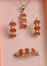 925Silber Orange Opal Set,Echte Edelsteine 585Karat Weißvergoldung (42,65 Karat)