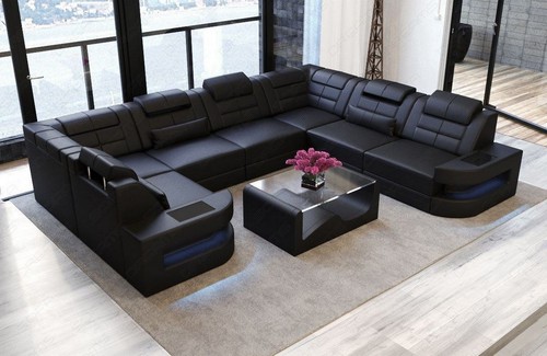 Leder wohnlandschaft couch led - leder,