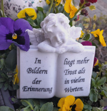 Grabschmuck Trauer Engel Mit Buch Und Spruch Weiß Kunststein Deko Gedenkstein