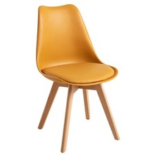 Design Stuhl mit Kissen Senfgelb– Esszimmerstuhl mit Holzbeinen DSW