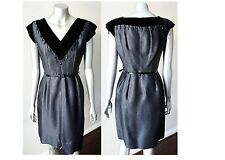 Mod Flapper Vintage 50s Jacquard Samt Perlen Schwarz Gogo Cocktail Partykleid S