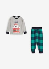 Neu 2-tlg. Set Pyjama m Flanelhose Gr. 104/110 Grau Blau Blaupetrol Kinderpyjama