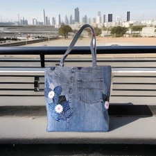 Upcycling Jeanstasche - Freizeittasche - Shopper - Blätter - handmade - Unikat 