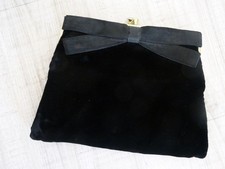 Antiquitäten:  Echt Vintage Samt Clutch Kosmetiktasche Pochette Schwarz Schleife