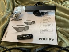 2 x 3D Philips Aktive 3D Brillen +PTA02/00 Infrarot-Transmitter volle Funktion!