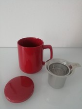  Neu/UNBENUTZT  Teetasse Deckel und Edelstahlsieb, Becher, Groß Keramik Rot Sieb