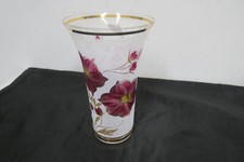 große  Glasvase  - Blumen Handbemalt - Goldrand  H 25 cm,